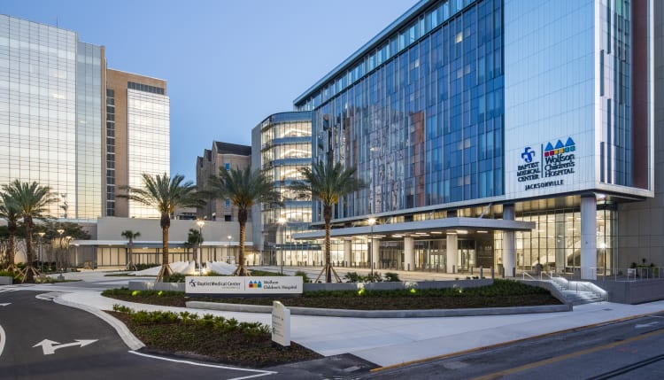 exterior view of the Borowy critical care tower, which is now the entrance for our downtown campus.